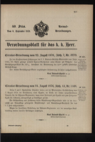 Verordnungsblatt für das Kaiserlich-Königliche Heer 18760906 Seite: 1