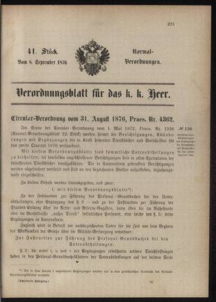 Verordnungsblatt für das Kaiserlich-Königliche Heer 18760908 Seite: 1