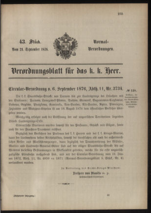 Verordnungsblatt für das Kaiserlich-Königliche Heer 18760921 Seite: 1