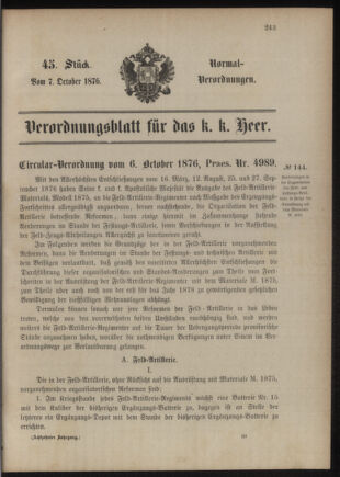 Verordnungsblatt für das Kaiserlich-Königliche Heer 18761007 Seite: 1