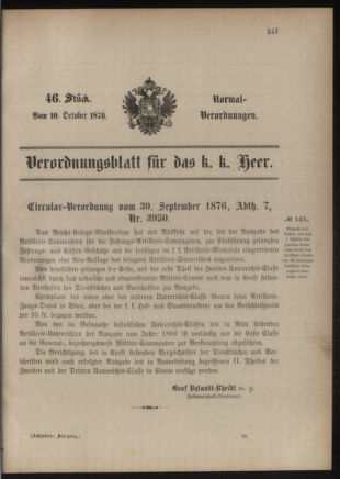 Verordnungsblatt für das Kaiserlich-Königliche Heer 18761010 Seite: 1