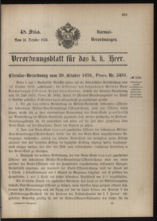 Verordnungsblatt für das Kaiserlich-Königliche Heer 18761031 Seite: 1