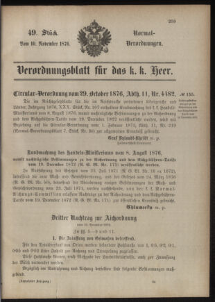 Verordnungsblatt für das Kaiserlich-Königliche Heer 18761110 Seite: 1