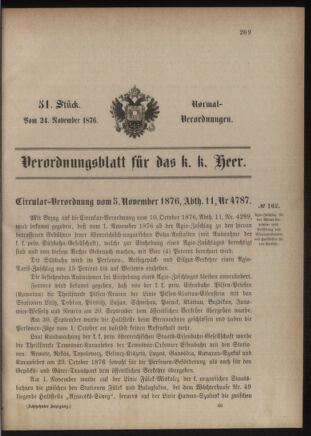 Verordnungsblatt für das Kaiserlich-Königliche Heer 18761124 Seite: 1