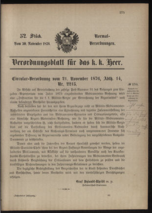 Verordnungsblatt für das Kaiserlich-Königliche Heer 18761130 Seite: 1