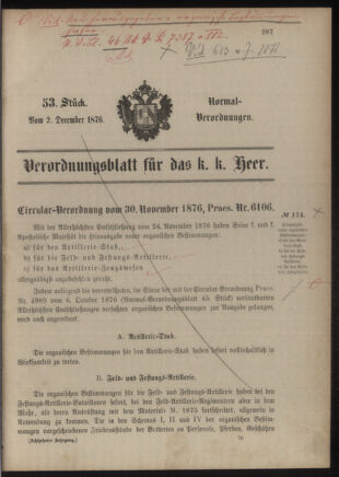 Verordnungsblatt für das Kaiserlich-Königliche Heer 18761202 Seite: 1