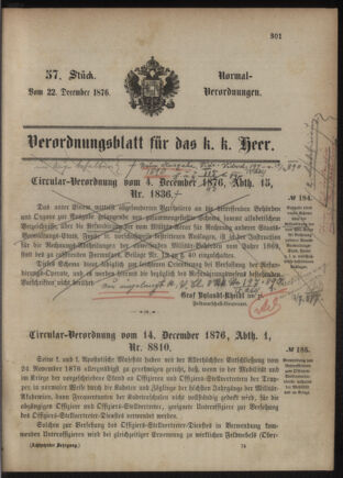 Verordnungsblatt für das Kaiserlich-Königliche Heer 18761222 Seite: 1