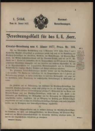 Verordnungsblatt für das Kaiserlich-Königliche Heer 18770110 Seite: 1