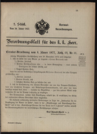 Verordnungsblatt für das Kaiserlich-Königliche Heer 18770120 Seite: 1