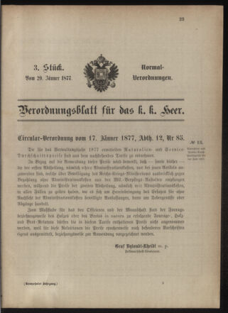 Verordnungsblatt für das Kaiserlich-Königliche Heer 18770129 Seite: 1