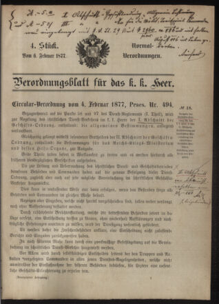 Verordnungsblatt für das Kaiserlich-Königliche Heer 18770206 Seite: 1