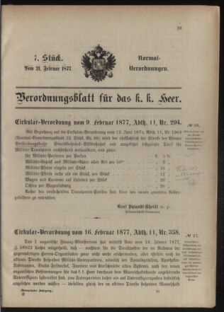 Verordnungsblatt für das Kaiserlich-Königliche Heer 18770221 Seite: 1