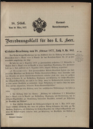 Verordnungsblatt für das Kaiserlich-Königliche Heer 18770310 Seite: 1