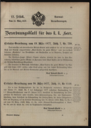 Verordnungsblatt für das Kaiserlich-Königliche Heer 18770324 Seite: 1