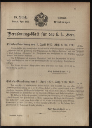 Verordnungsblatt für das Kaiserlich-Königliche Heer 18770418 Seite: 1