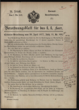 Verordnungsblatt für das Kaiserlich-Königliche Heer 18770507 Seite: 1