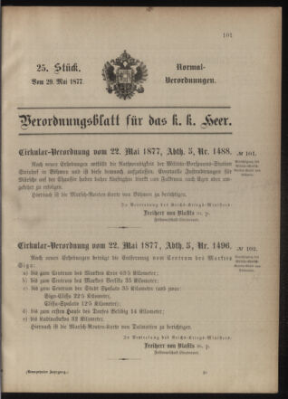 Verordnungsblatt für das Kaiserlich-Königliche Heer 18770529 Seite: 1