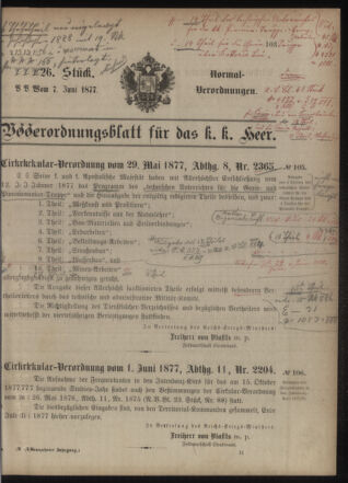 Verordnungsblatt für das Kaiserlich-Königliche Heer 18770607 Seite: 1