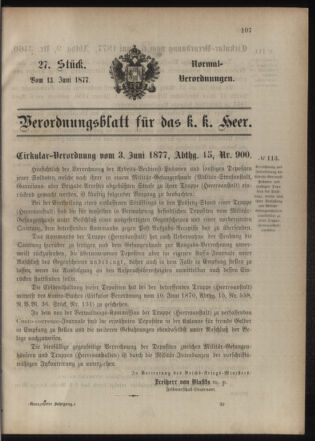 Verordnungsblatt für das Kaiserlich-Königliche Heer 18770613 Seite: 1