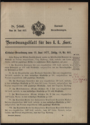 Verordnungsblatt für das Kaiserlich-Königliche Heer 18770620 Seite: 1