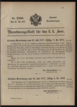 Verordnungsblatt für das Kaiserlich-Königliche Heer 18770728 Seite: 1