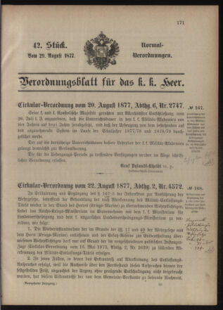 Verordnungsblatt für das Kaiserlich-Königliche Heer 18770829 Seite: 1