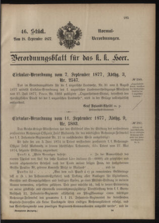 Verordnungsblatt für das Kaiserlich-Königliche Heer 18770918 Seite: 1