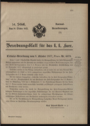 Verordnungsblatt für das Kaiserlich-Königliche Heer 18771018 Seite: 1