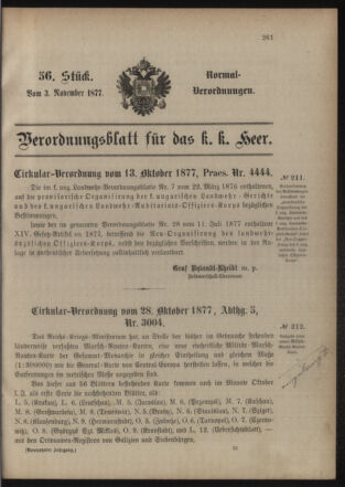 Verordnungsblatt für das Kaiserlich-Königliche Heer 18771103 Seite: 1