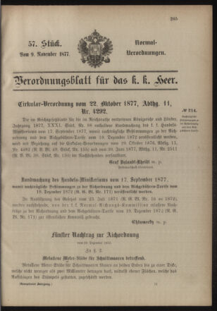 Verordnungsblatt für das Kaiserlich-Königliche Heer 18771109 Seite: 1