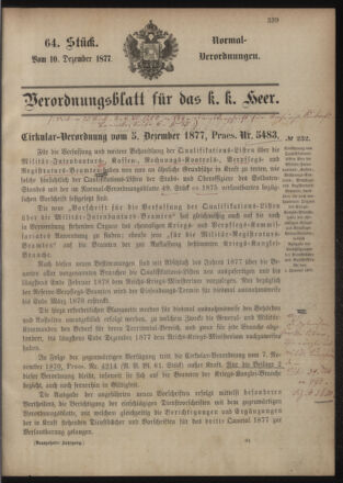 Verordnungsblatt für das Kaiserlich-Königliche Heer 18771210 Seite: 1