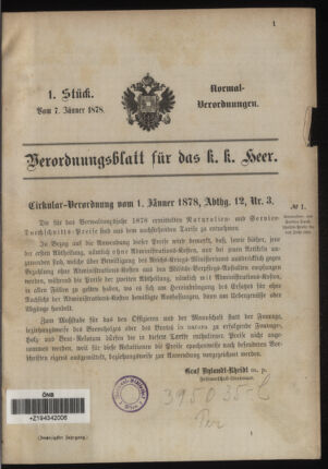 Verordnungsblatt für das Kaiserlich-Königliche Heer 18780107 Seite: 1