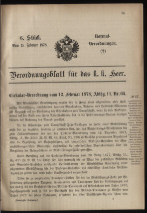 Verordnungsblatt für das Kaiserlich-Königliche Heer 18780215 Seite: 1