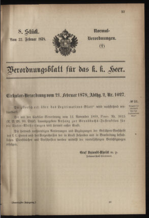 Verordnungsblatt für das Kaiserlich-Königliche Heer 18780222 Seite: 1