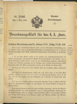 Verordnungsblatt für das Kaiserlich-Königliche Heer 18780304 Seite: 1