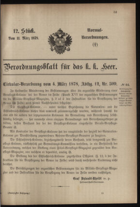 Verordnungsblatt für das Kaiserlich-Königliche Heer 18780311 Seite: 1