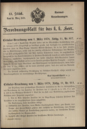 Verordnungsblatt für das Kaiserlich-Königliche Heer 18780314 Seite: 1