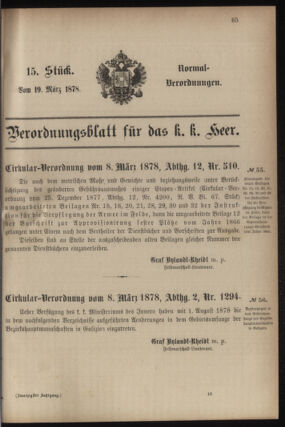 Verordnungsblatt für das Kaiserlich-Königliche Heer 18780319 Seite: 1