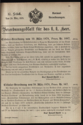 Verordnungsblatt für das Kaiserlich-Königliche Heer 18780328 Seite: 1