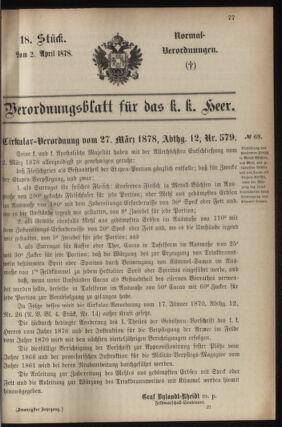 Verordnungsblatt für das Kaiserlich-Königliche Heer 18780402 Seite: 1