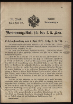 Verordnungsblatt für das Kaiserlich-Königliche Heer 18780409 Seite: 1