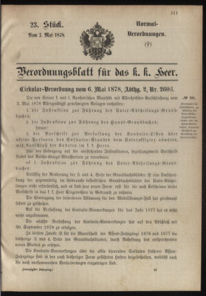 Verordnungsblatt für das Kaiserlich-Königliche Heer 18780507 Seite: 1