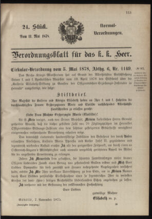 Verordnungsblatt für das Kaiserlich-Königliche Heer 18780511 Seite: 1