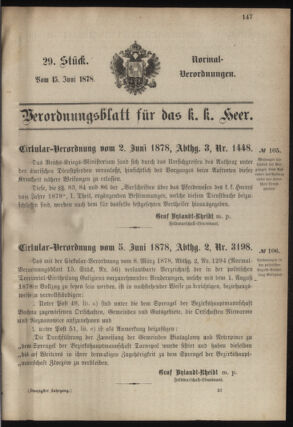 Verordnungsblatt für das Kaiserlich-Königliche Heer 18780615 Seite: 1