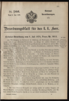 Verordnungsblatt für das Kaiserlich-Königliche Heer 18780709 Seite: 1