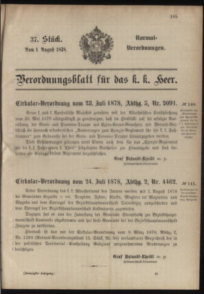 Verordnungsblatt für das Kaiserlich-Königliche Heer 18780801 Seite: 1