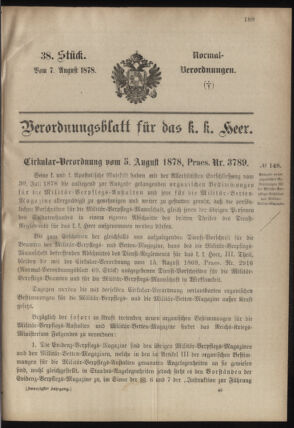 Verordnungsblatt für das Kaiserlich-Königliche Heer 18780807 Seite: 1