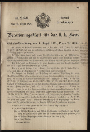 Verordnungsblatt für das Kaiserlich-Königliche Heer 18780810 Seite: 1