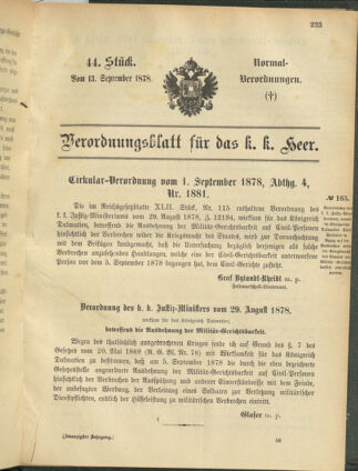 Verordnungsblatt für das Kaiserlich-Königliche Heer 18780913 Seite: 1