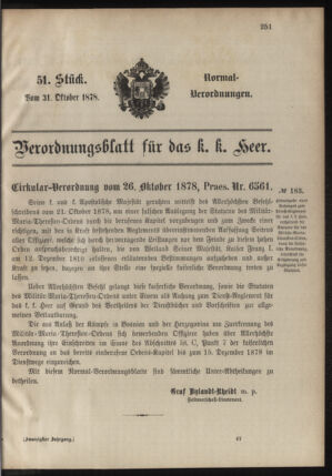 Verordnungsblatt für das Kaiserlich-Königliche Heer 18781031 Seite: 1